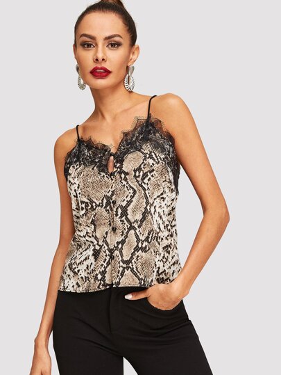 Contrast Lace Snake Pattern Cami Top pictures