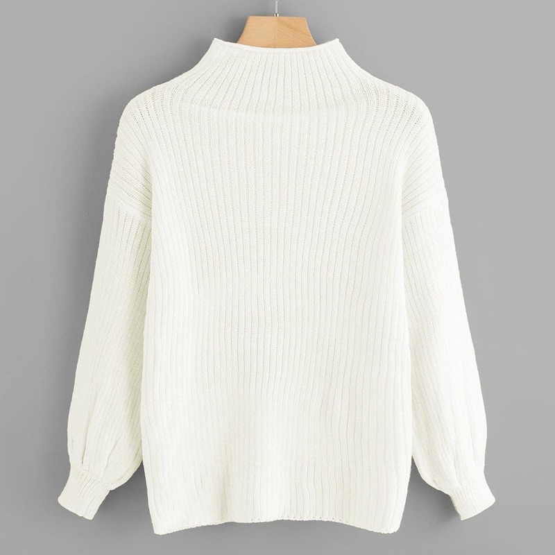 

Solid Mock Neck Sweater, White