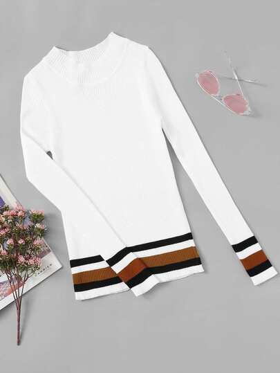 Striped Panel Skinny Sweater