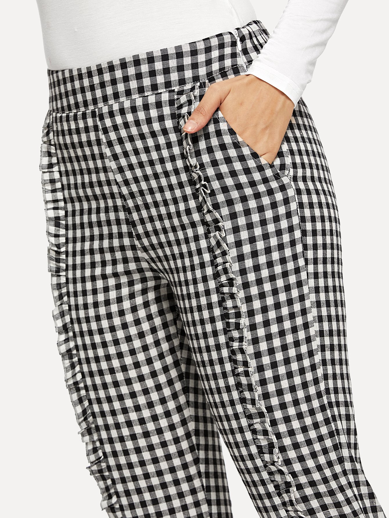 Es Esto Lo Nuevo de Pantalones Bolsillo A cuadros Blanco y Negro Casual ??  | ROMWE
