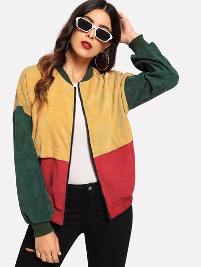 Corduroy Colorblock Drop Shoulder Jacket pictures