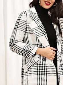 Self Tie Plaid Pocket Side Coat - Black and White - View 5