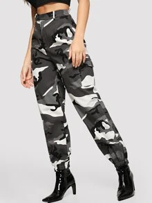 SHEIN Flap Pocket Side Camo Utility Trousers - Multicolor - View 3
