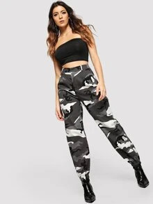 SHEIN Flap Pocket Side Camo Utility Trousers - Multicolor - View 4