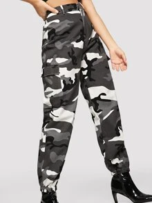 SHEIN Flap Pocket Side Camo Utility Trousers - Multicolor - View 1