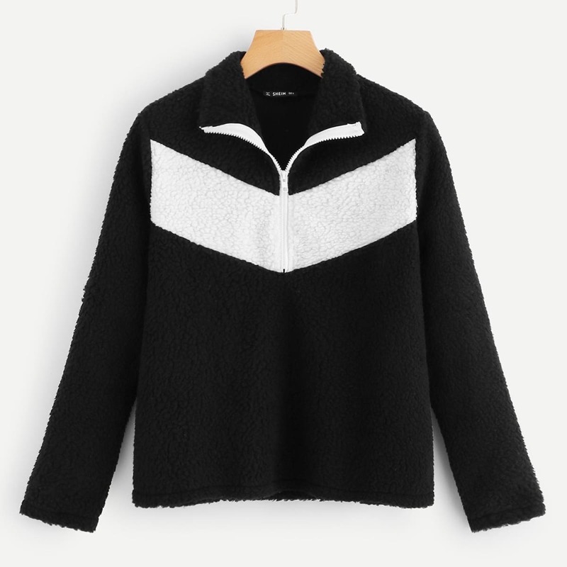 

Two-Tone Half Placket Pullover, Black