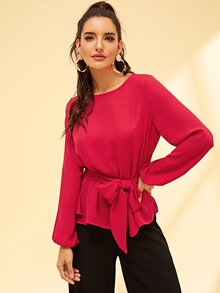 Waist Belted Solid Top