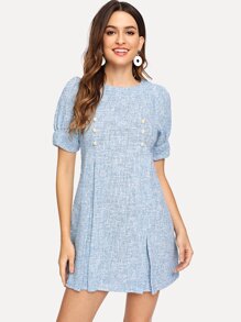 Puff Sleeve Button Detail Dress