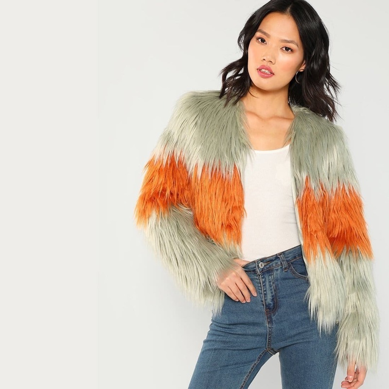 

Open Front Faux Fur Coat, Multicolor