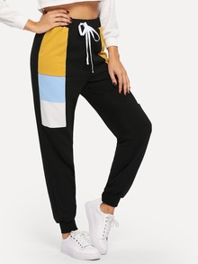 Drawstring Waist Colorblock Sweatpants
