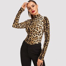 Leopard Print Mock Tee