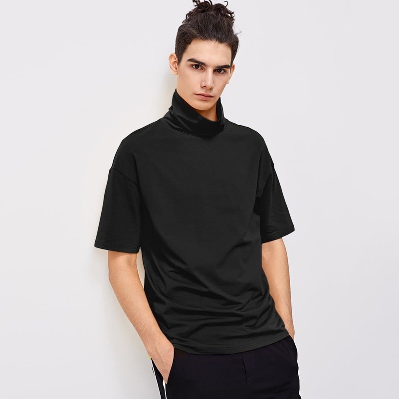 

Guys Turtleneck Half Sleeve Tee, Black