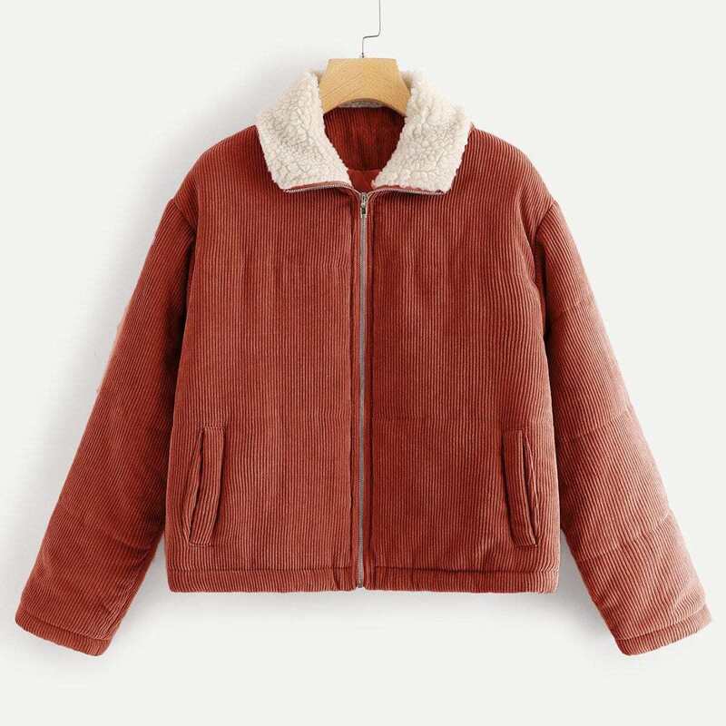 

Zip Up Corduroy Puffer Jacket, Red