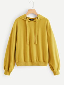 Drop Shoulder Drawstring Solid Hoodie