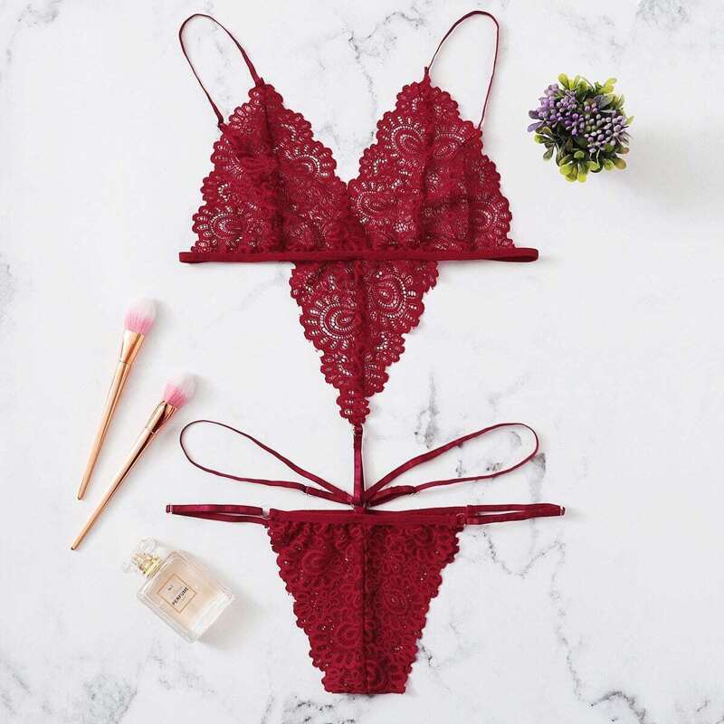 

Cut-out Lace Teddy Bodysuit, Rose red