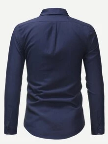 Manfinity Camisa de hombres ajustada sólida - Azul Marino - Ver 2