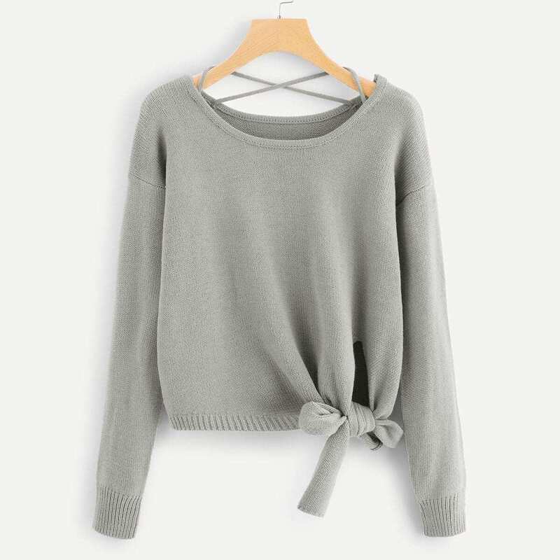 

Knot Side Criss Cross Back Jumper, Grey