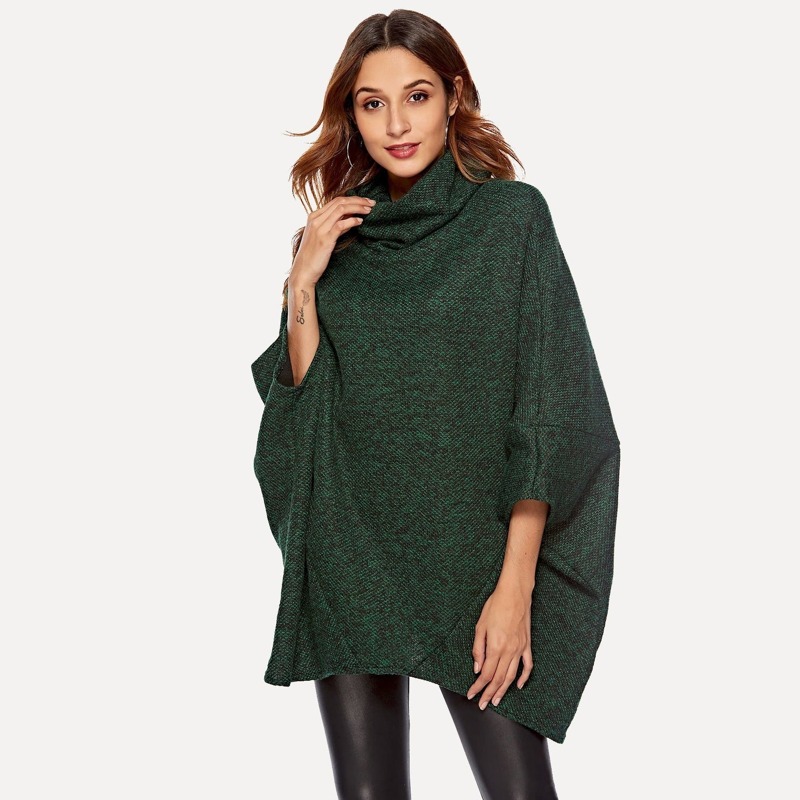 

High Neck Poncho Sweater, Green