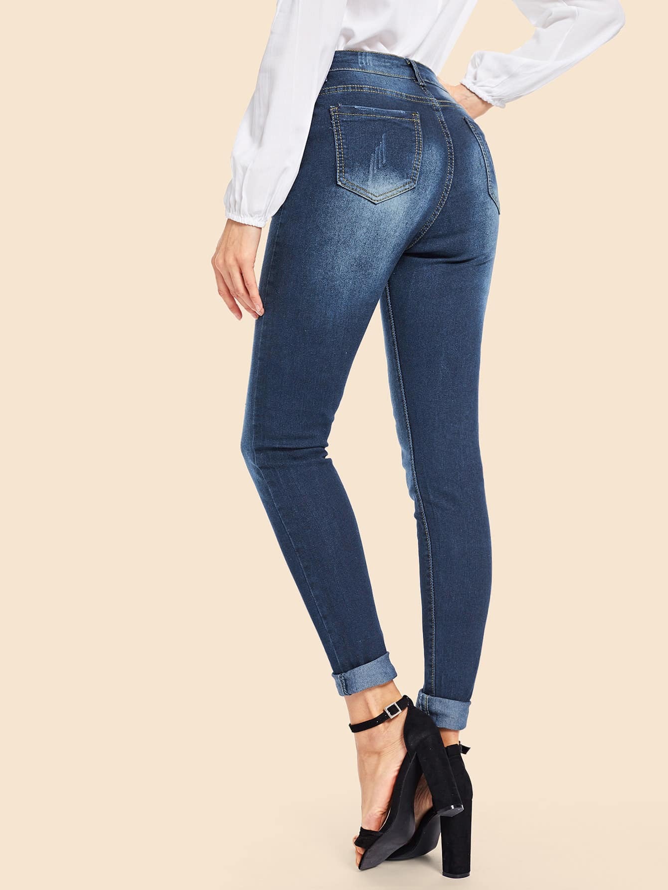 women's bleach wash skinny jeans