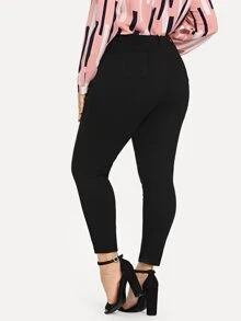 Plus Size Solid Color Slim Fit Ankle Length Pants For Women, Spring/Summer - Black - View 2