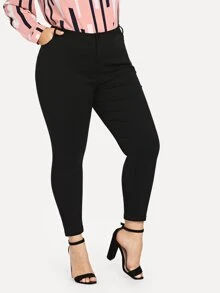 Plus Size Solid Color Slim Fit Ankle Length Pants For Women, Spring/Summer - Black - View 3
