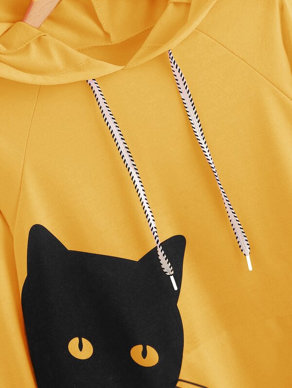 Cat Print Hooded Sweatshirt SHEIN USA