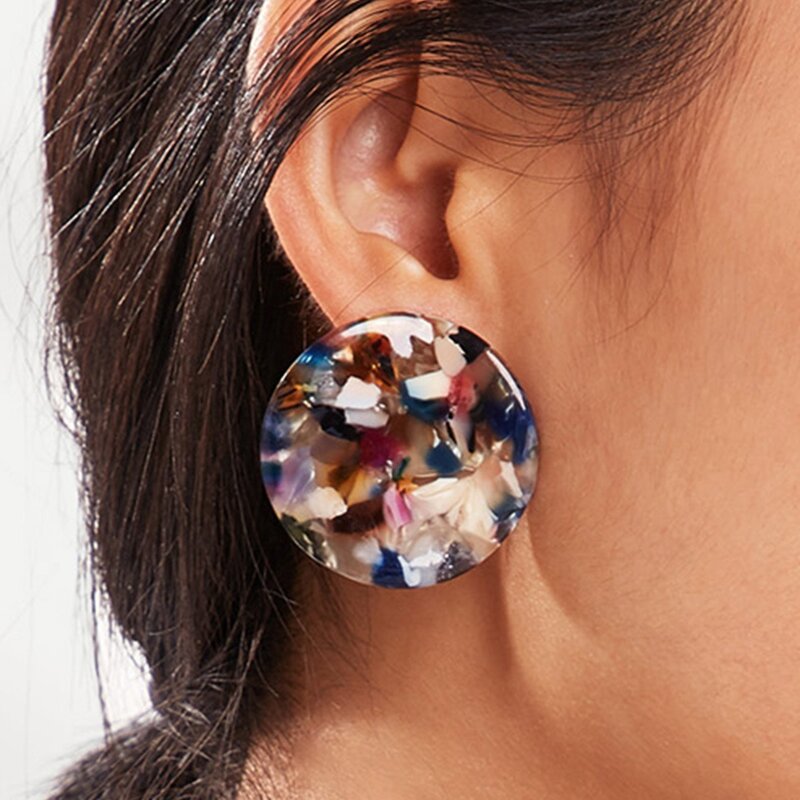 

Color-block Round Stud Earrings 1pair, Multicolor