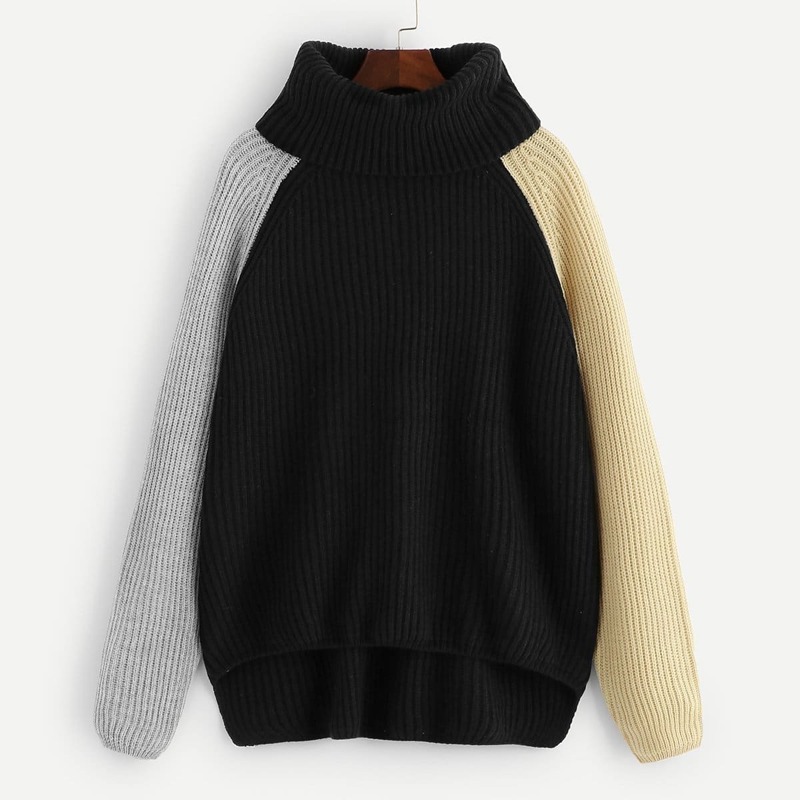 

Color Block Raglan Sleeve Pullover, Black