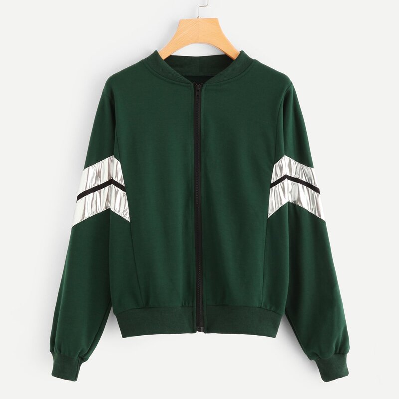 

Contrast Trim Zip Up Jacket, Green