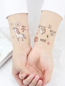 4 hojas de Tatuajes temporales con patrones de animales de dibujos animados para muñeca y Body - Multicolor - Ver 4