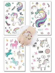4 hojas de Tatuajes temporales con patrones de animales de dibujos animados para muñeca y Body - Multicolor - Ver 2