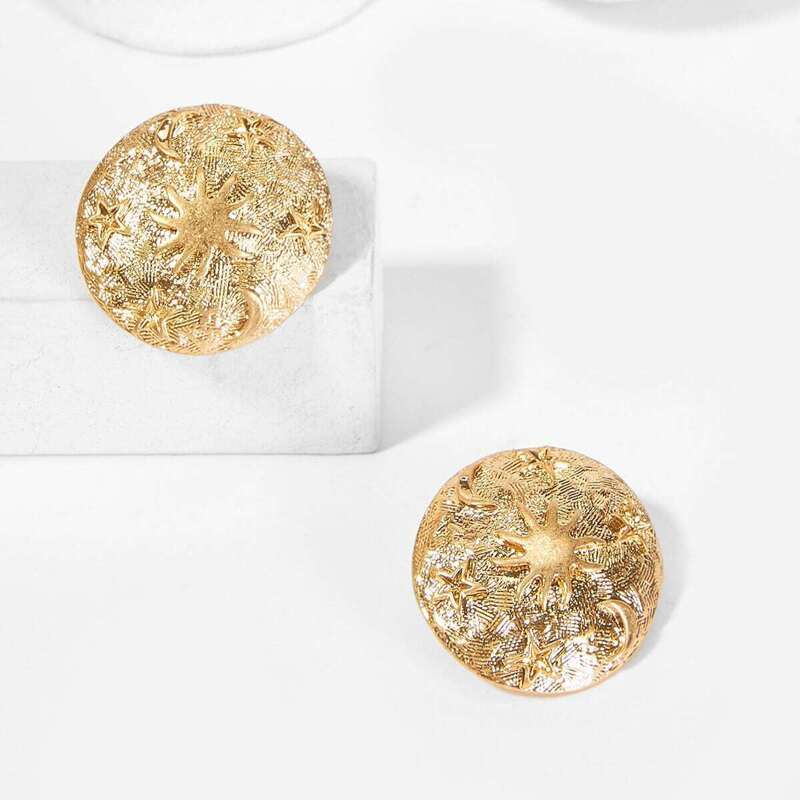 

Textured Disc Stud Earrings 1pair, Gold
