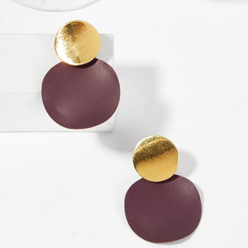 

Two Tone Round Drop Earrings 1pair, Multicolor
