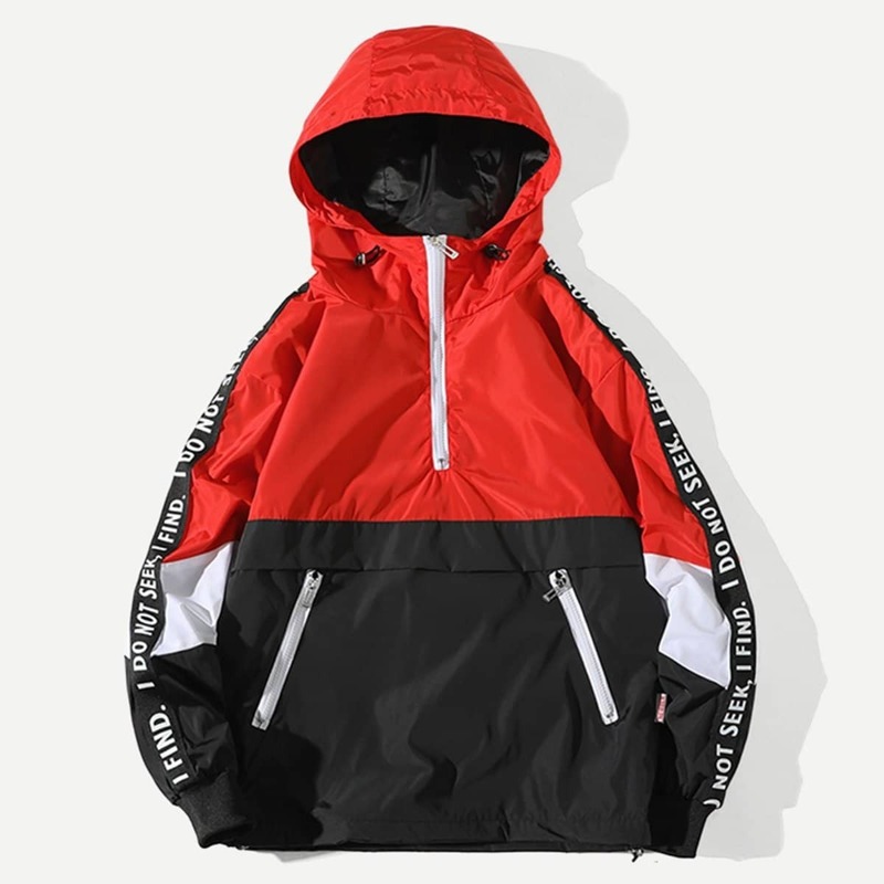 

Guys Color Block Letter Print Hooded Jacket, Multicolor