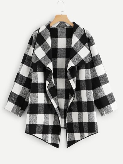 Plus Plaid Waterfall Coat