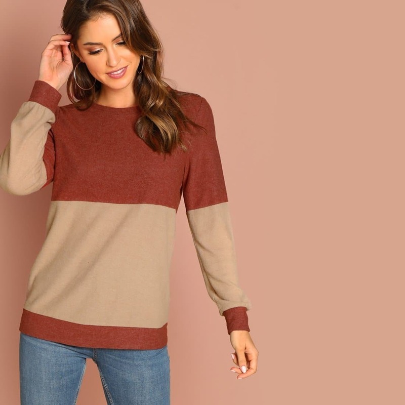 

Two Tone Long Sleeve Pullover, Multicolor