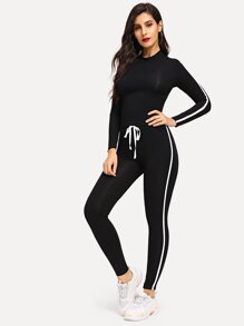 Round Neck Striped Top & Drawstring Waist Pants Set