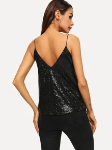 SHEIN BAE Sequin Detail Spaghetti Strap Cami Top