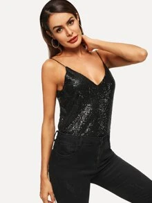 SHEIN BAE Sequin Detail Spaghetti Strap Cami Top