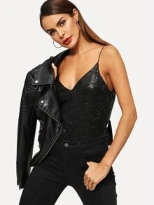 SHEIN BAE Sequin Detail Spaghetti Strap Cami Top