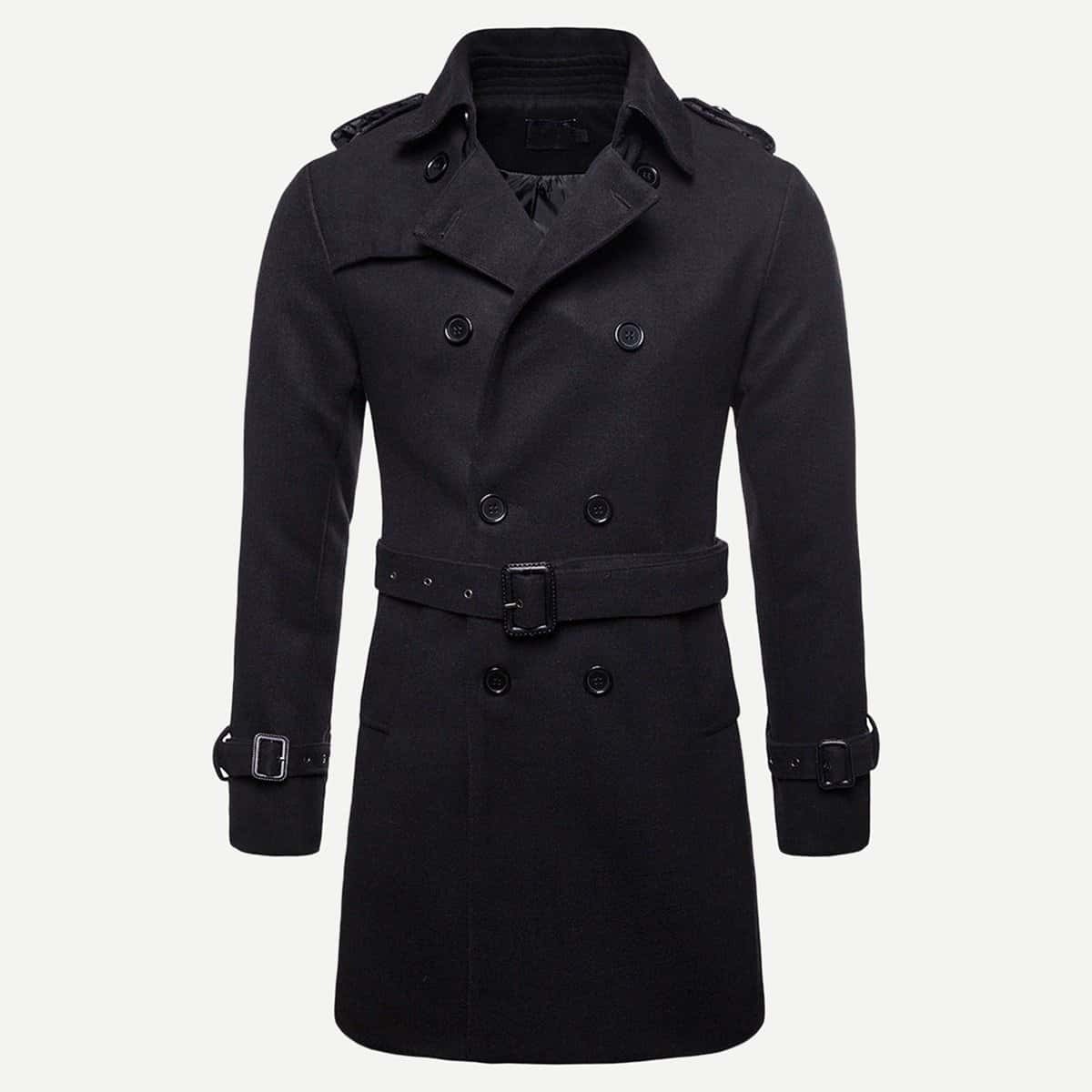 

Guys Double Breasted Slit Back Solid Coat, Black