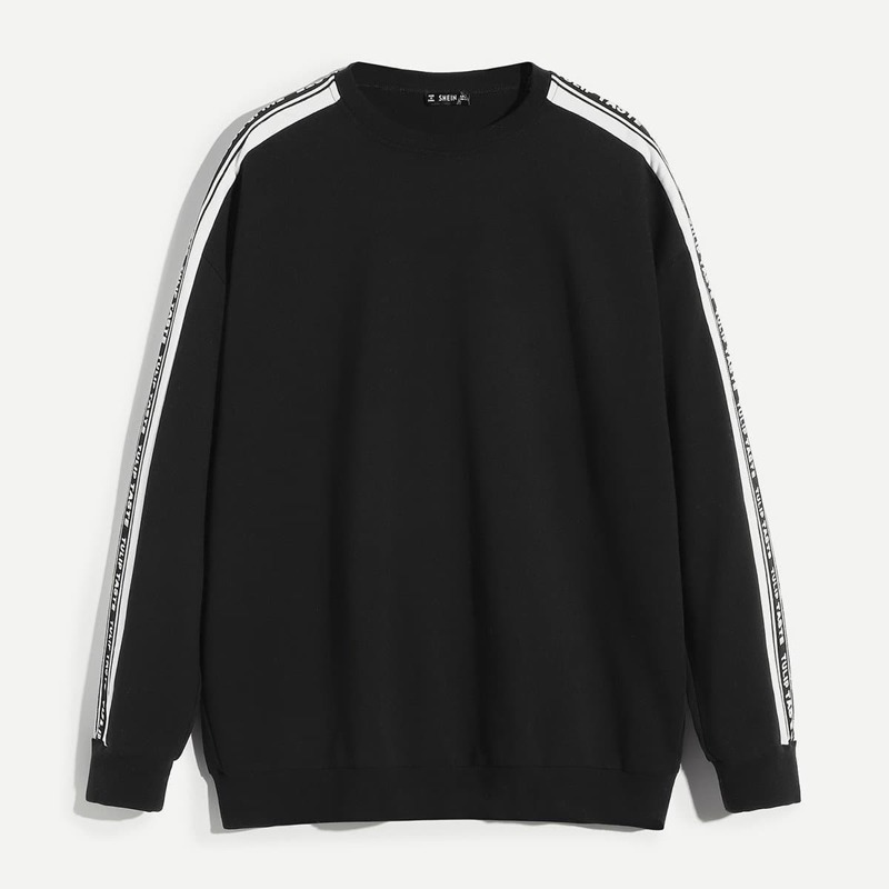 

Guys Crew Neck Tape Letter Print Pullover, Black