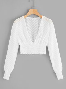 Sheer V-neck Crop Blouse