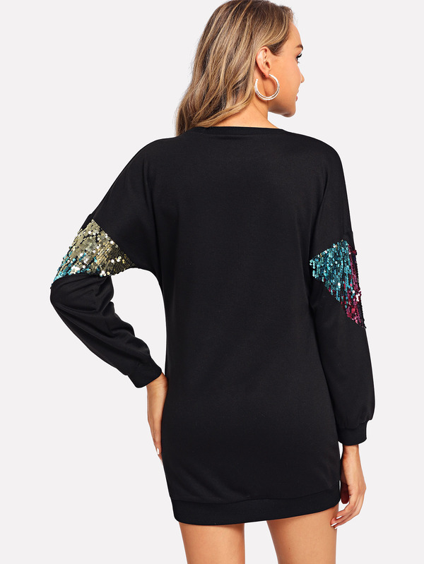 Contrast Sequin Sweatshirt Dress SHEIN USA