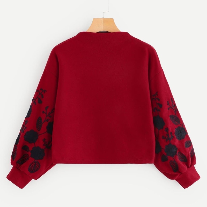 

Floral Embroidery Sweatshirt, Burgundy