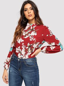 Floral Print Mock Top