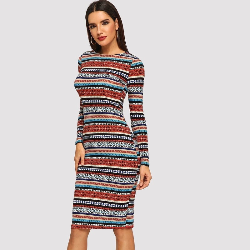 

Aztec Striped Pencil Dress, Multicolor
