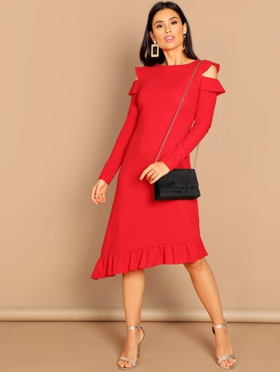 Cutout Ruffle Hem Solid Dress pictures