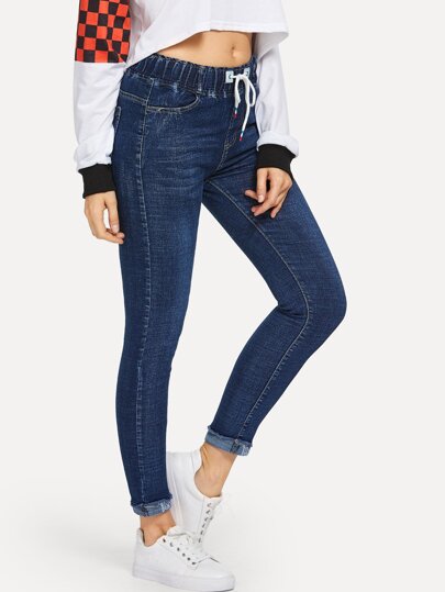 High Stretch Raw Hem Skinny Jeans