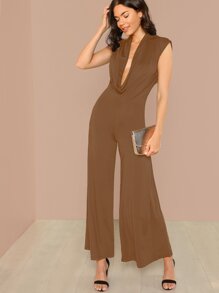 Draped Plunging Neck Palazzo Leg Jumpsuit